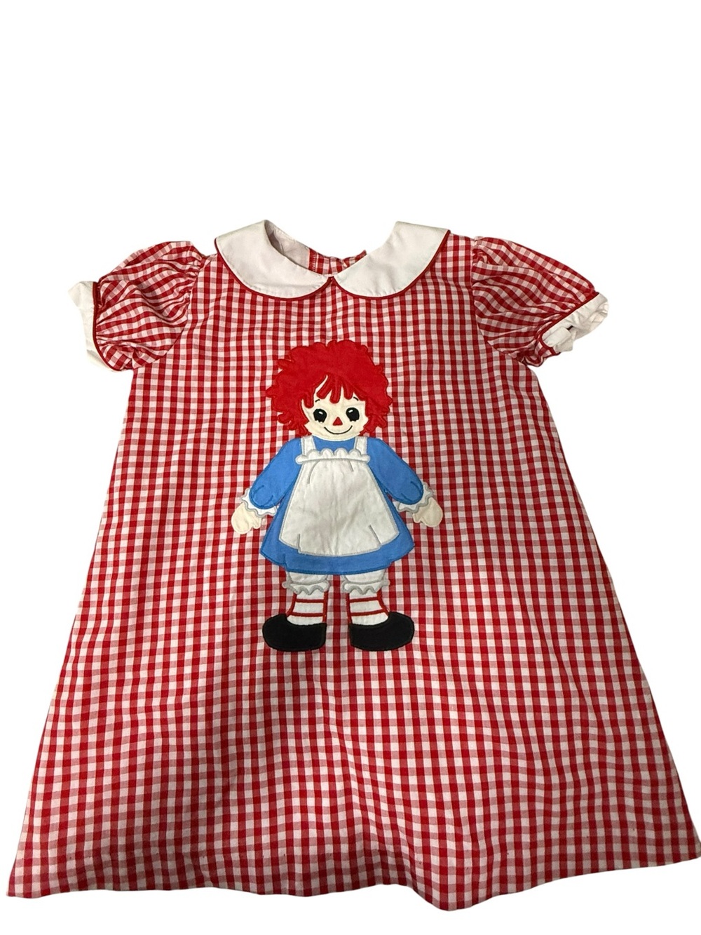 Posh Pickle Red Gingham Raggedy Ann Dolly Dress Peter Pan Collar Size 4-5